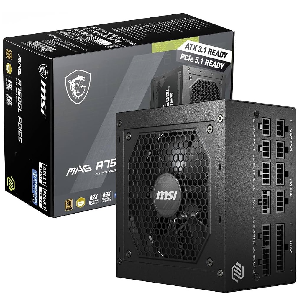 Fuente de poder Modular MSI MAG A750GL 750w 80+ Gold.