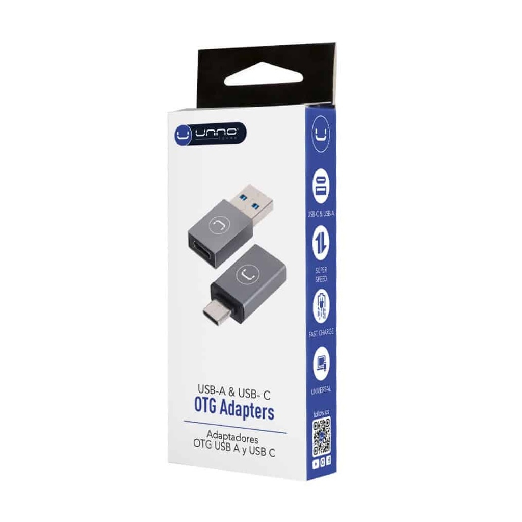 Set adaptadores OTG USB-A a USB-C y de USB-C a USB-A – AD4301GY Unno Tekno