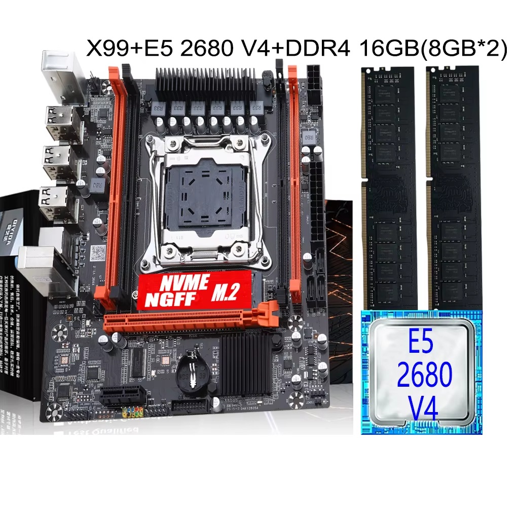 COMBO Placa MOUGOL X99 Intel Xeon E5 2680 V4 RAM DDR4 de 16 GB 2133 M.2 NVMe.